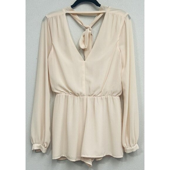 Lovers + Friends Romper Size Small Beige Pale Pink Long Sleeve Sheer Festival - Picture 1 of 15